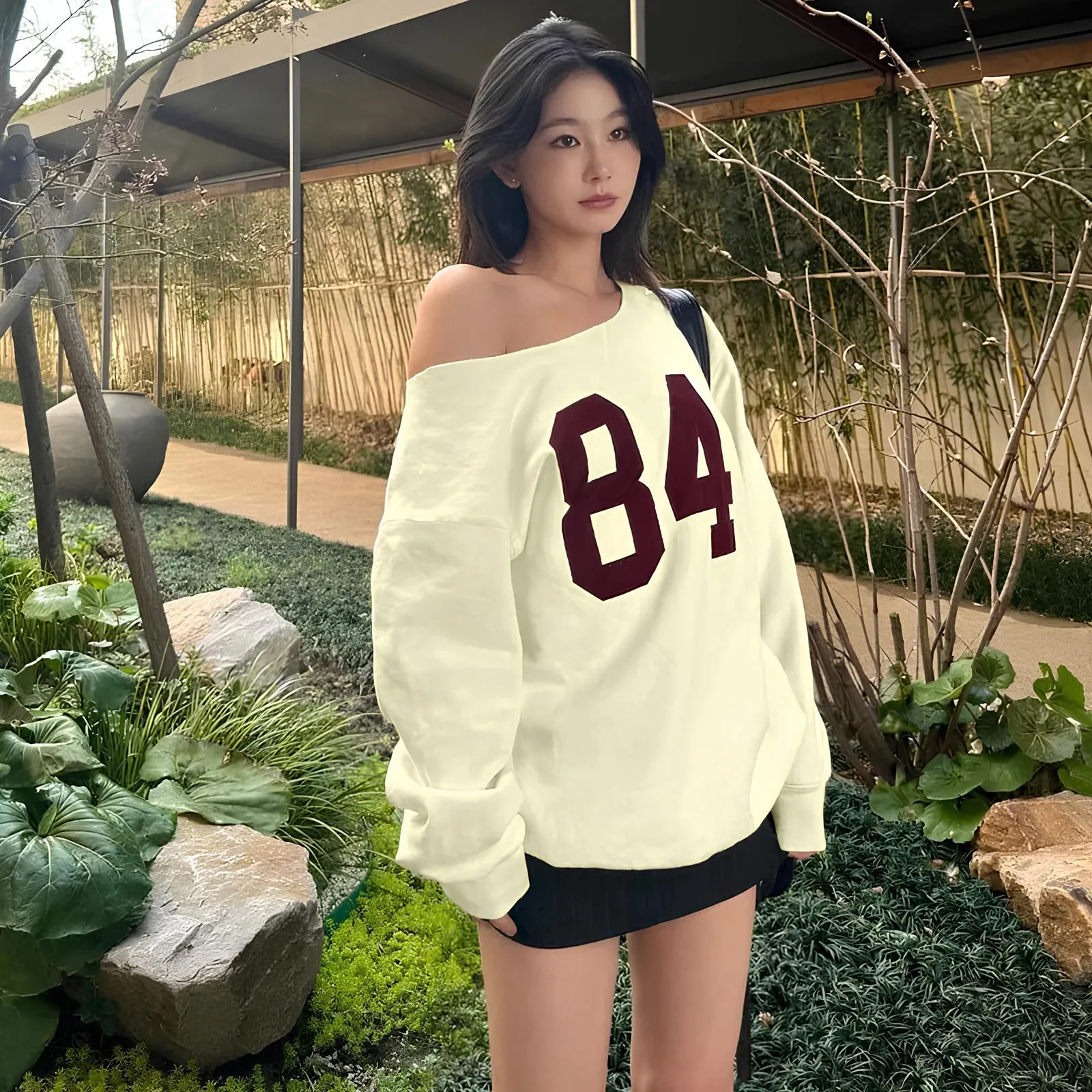 One-Shoulder Letter Print Sweatshirt  Casual & Trendy Streetwear
