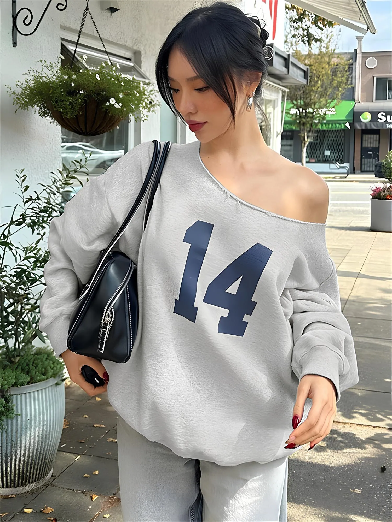 One-Shoulder Letter Print Sweatshirt  Casual & Trendy Streetwear