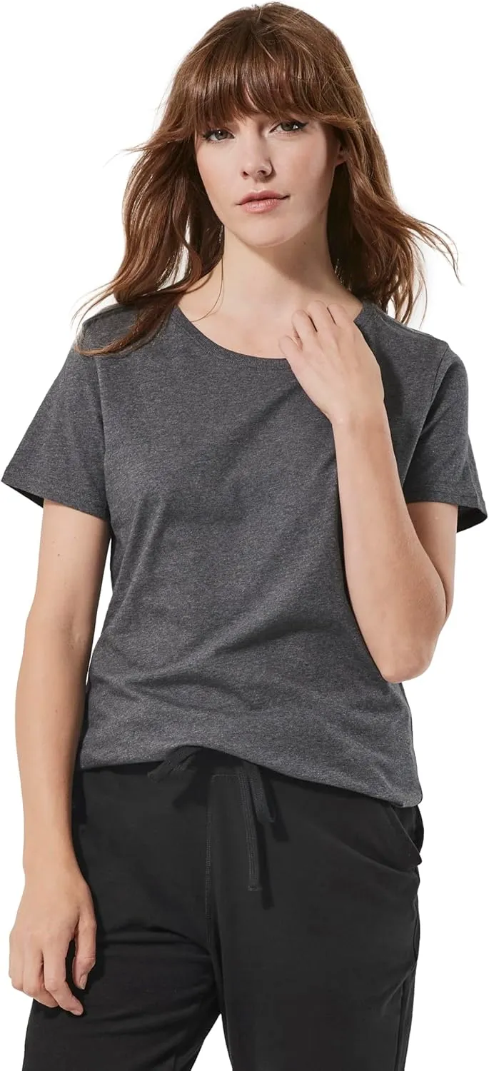 Pact Women's Organic Cotton Softspun Standard Fit Crew Neck T-Shirt, Pack of 5