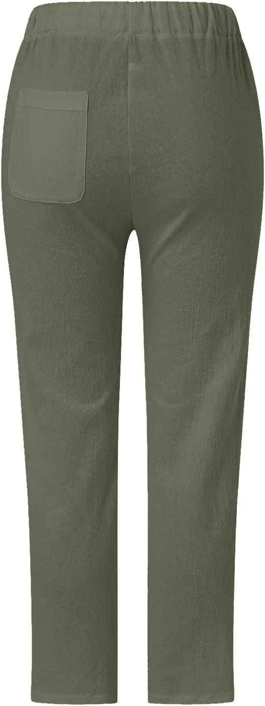 Pants for Women, Stripe Linen Straight Leg Peasant Pants Casual Trendy 2025