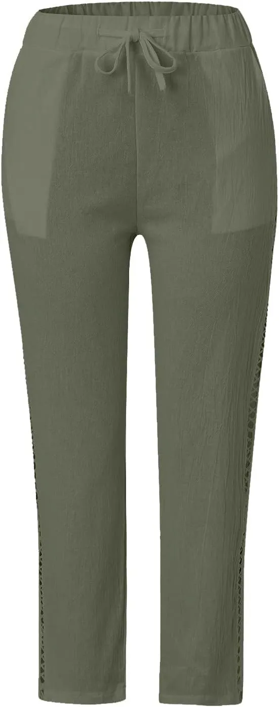 Pants for Women, Stripe Linen Straight Leg Peasant Pants Casual Trendy 2025