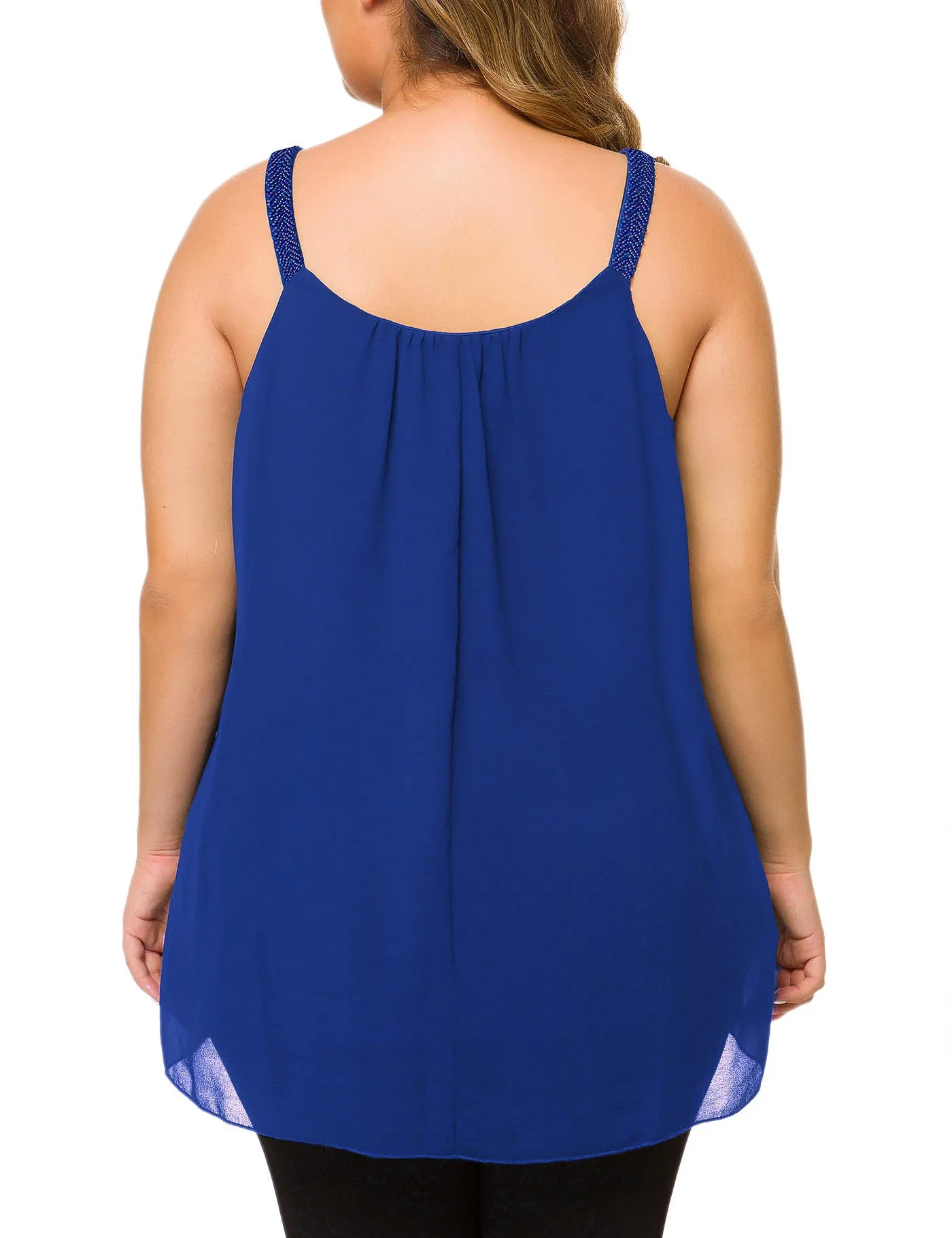 Plus Size Cami Pleated Chiffon Tank Top with Beaded Strap