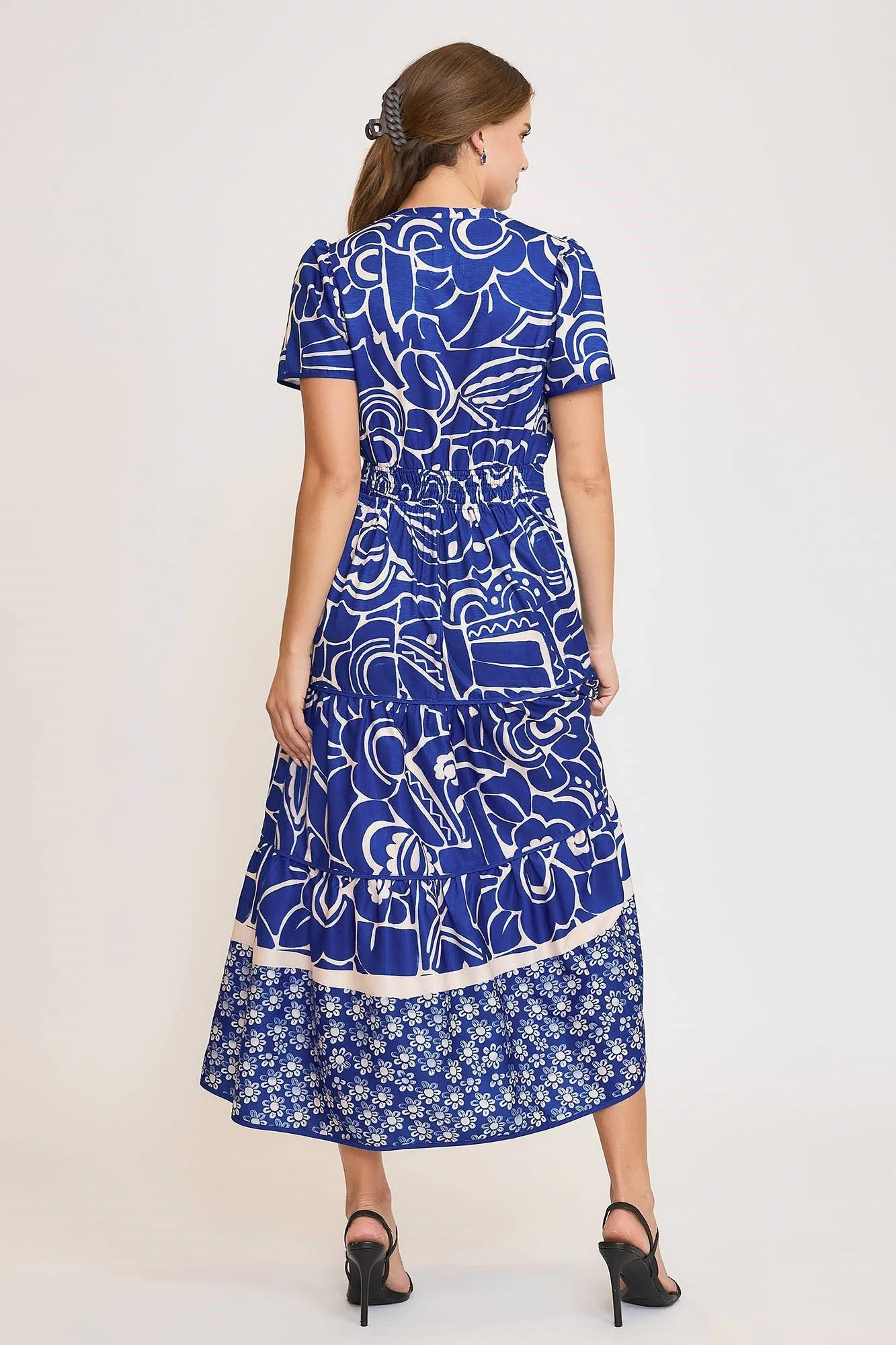 Printed Short Sleeve Tiered Dress