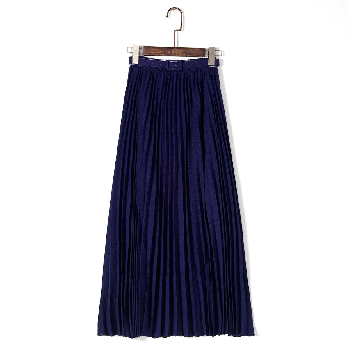 Pure Color Chiffon Pleated Big Long Skirt