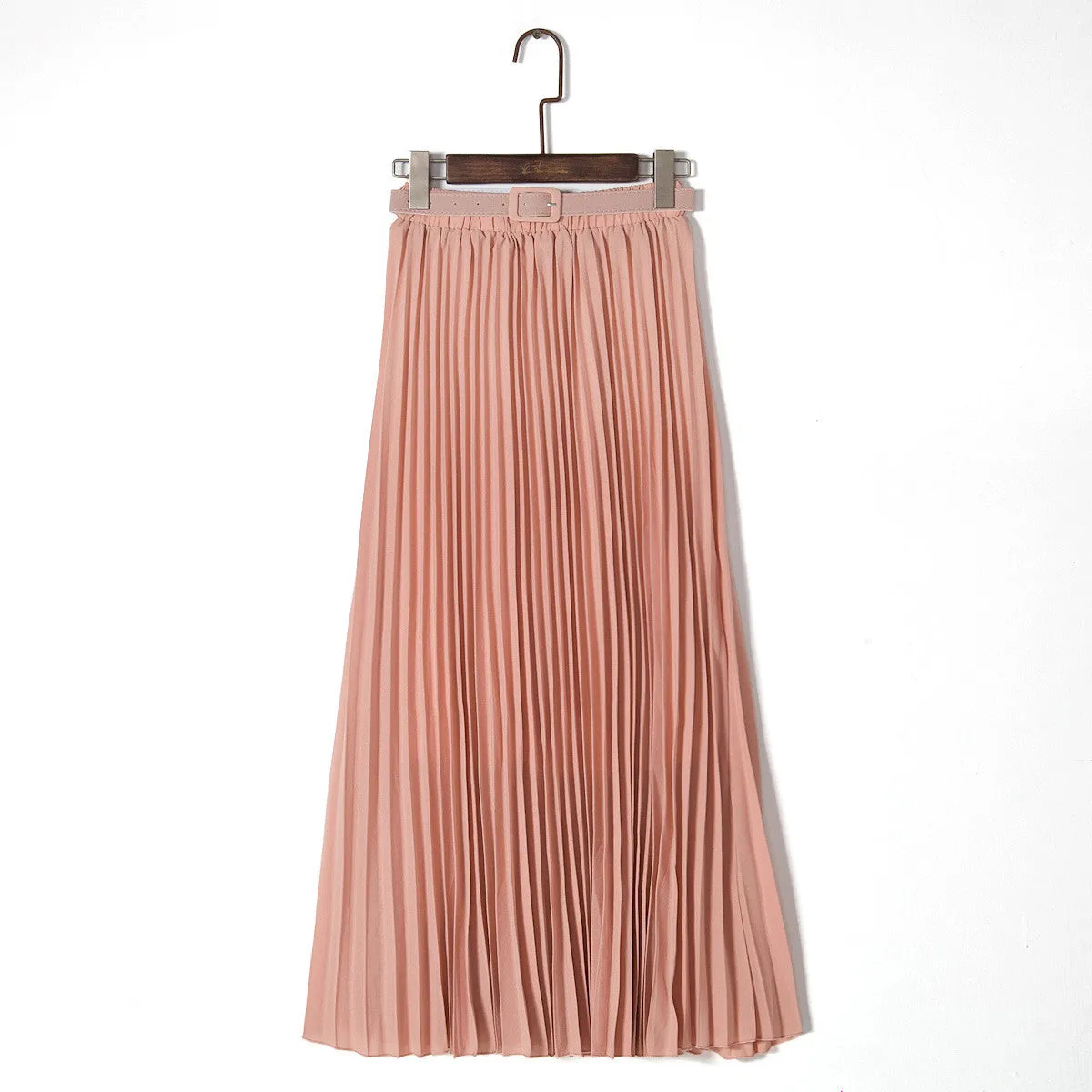 Pure Color Chiffon Pleated Big Long Skirt