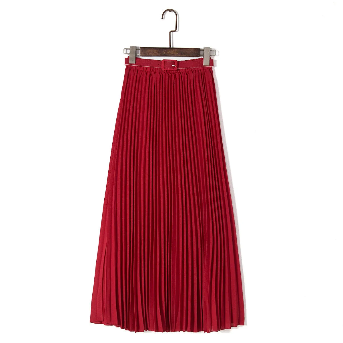Pure Color Chiffon Pleated Big Long Skirt