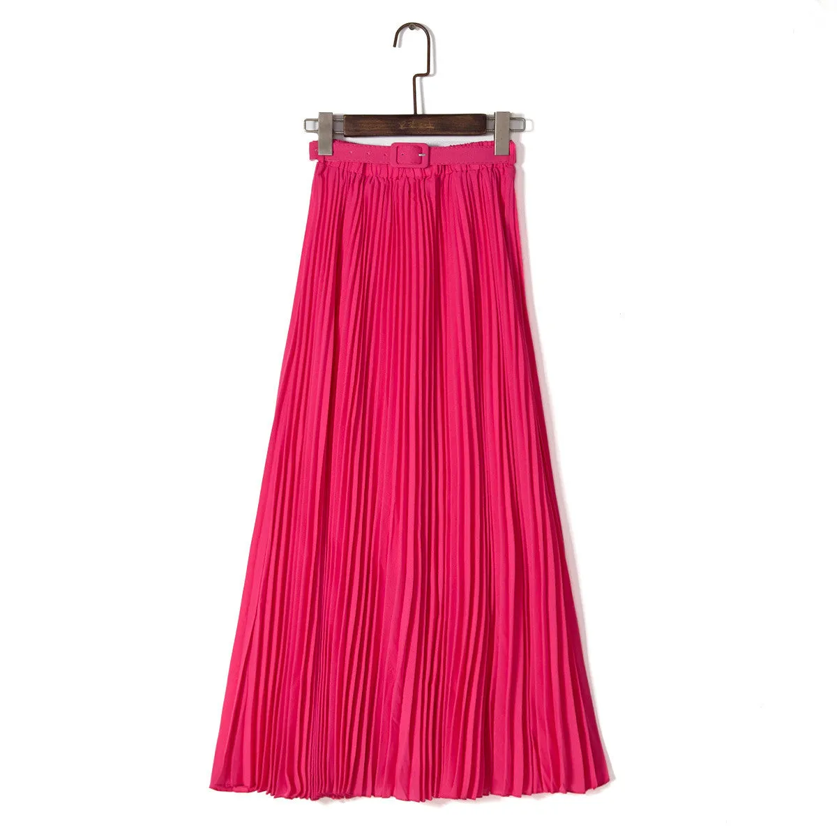 Pure Color Chiffon Pleated Big Long Skirt