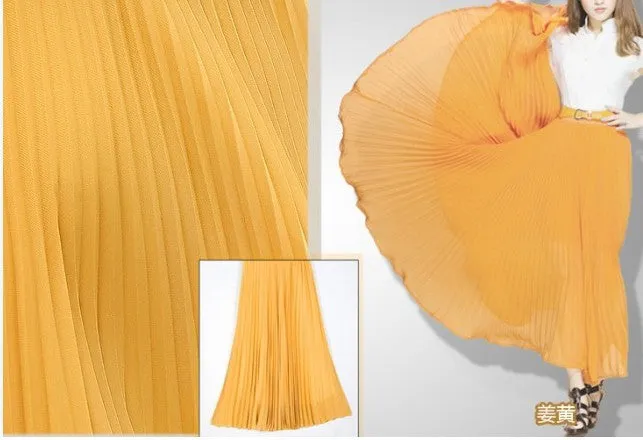 Pure Color Chiffon Pleated Big Long Skirt