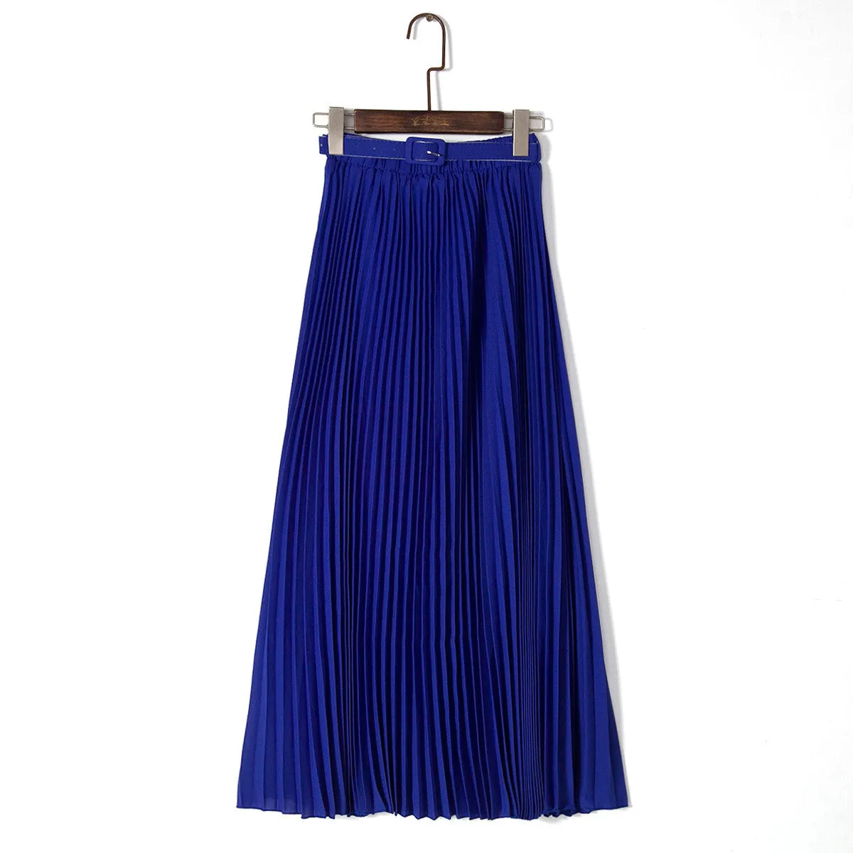 Pure Color Chiffon Pleated Big Long Skirt