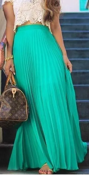 Pure Color Chiffon Pleated Big Long Skirt