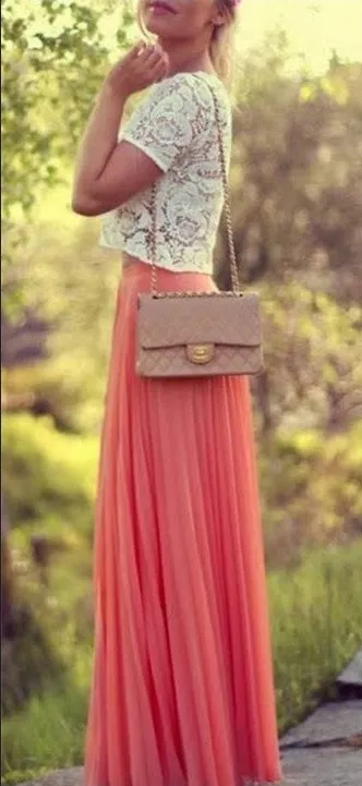 Pure Color Chiffon Pleated Big Long Skirt
