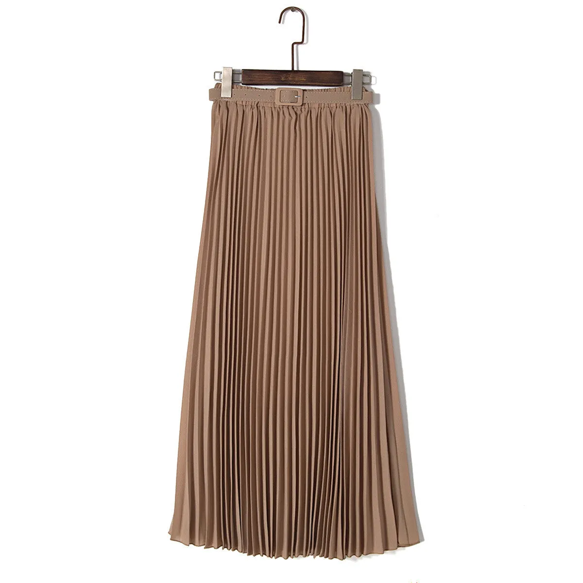 Pure Color Chiffon Pleated Big Long Skirt