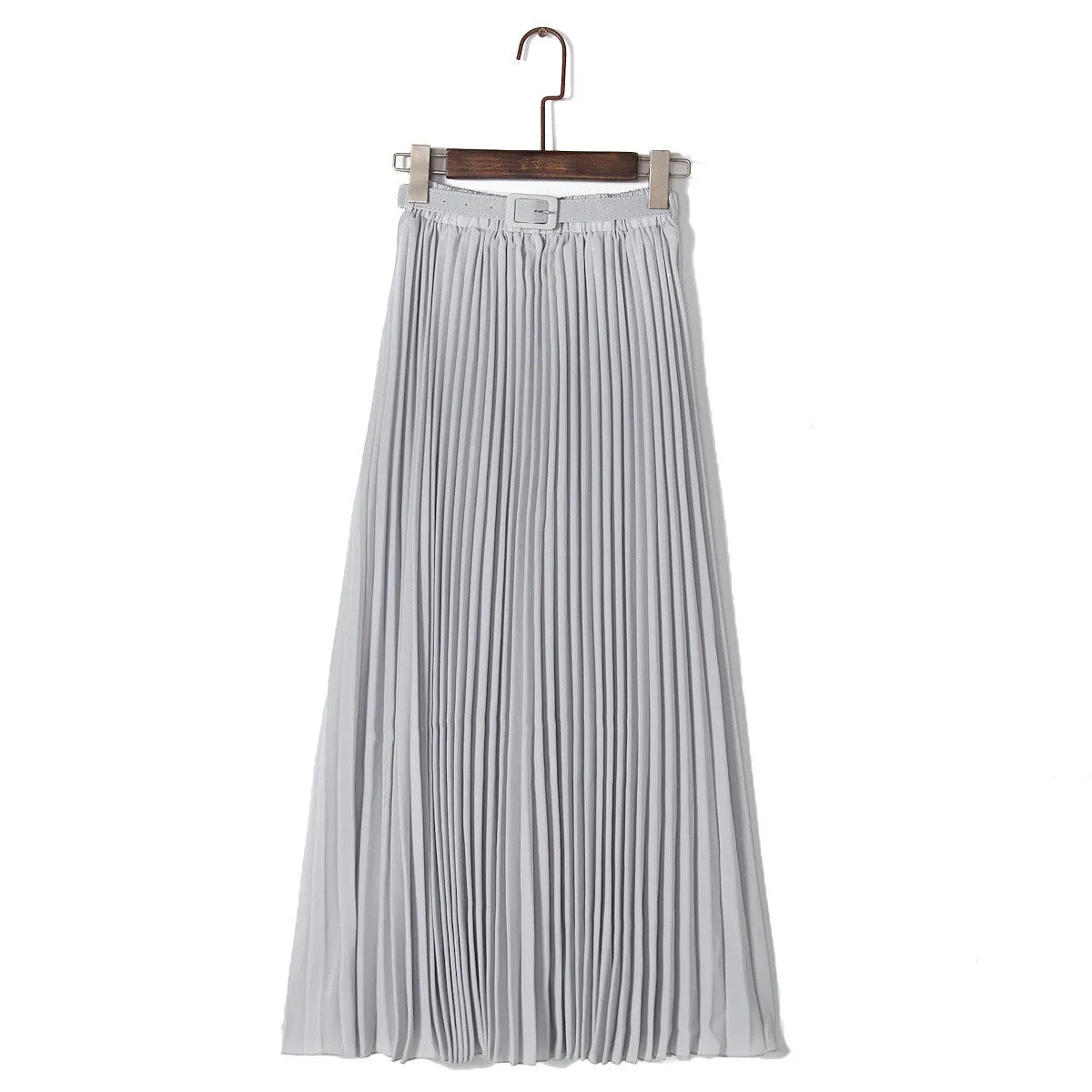 Pure Color Chiffon Pleated Big Long Skirt