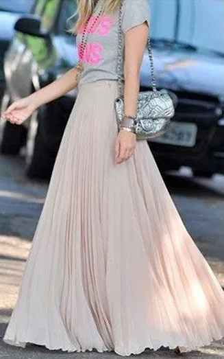 Pure Color Chiffon Pleated Big Long Skirt