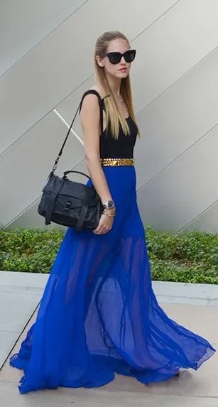 Pure Color Chiffon Pleated Big Long Skirt