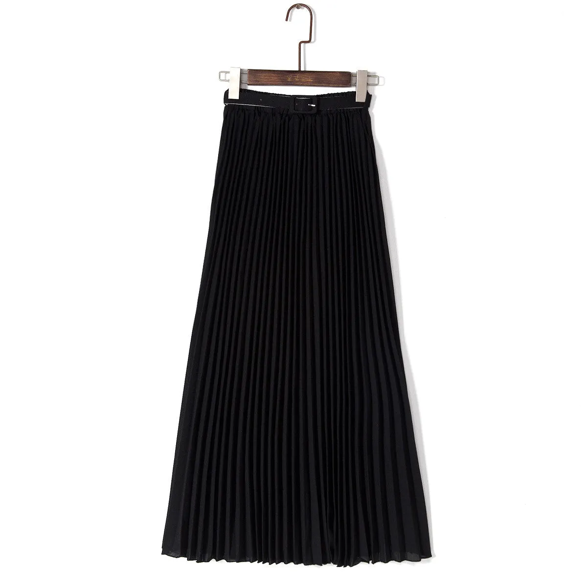 Pure Color Chiffon Pleated Big Long Skirt