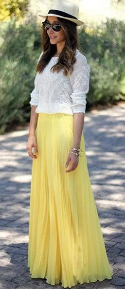 Pure Color Chiffon Pleated Big Long Skirt