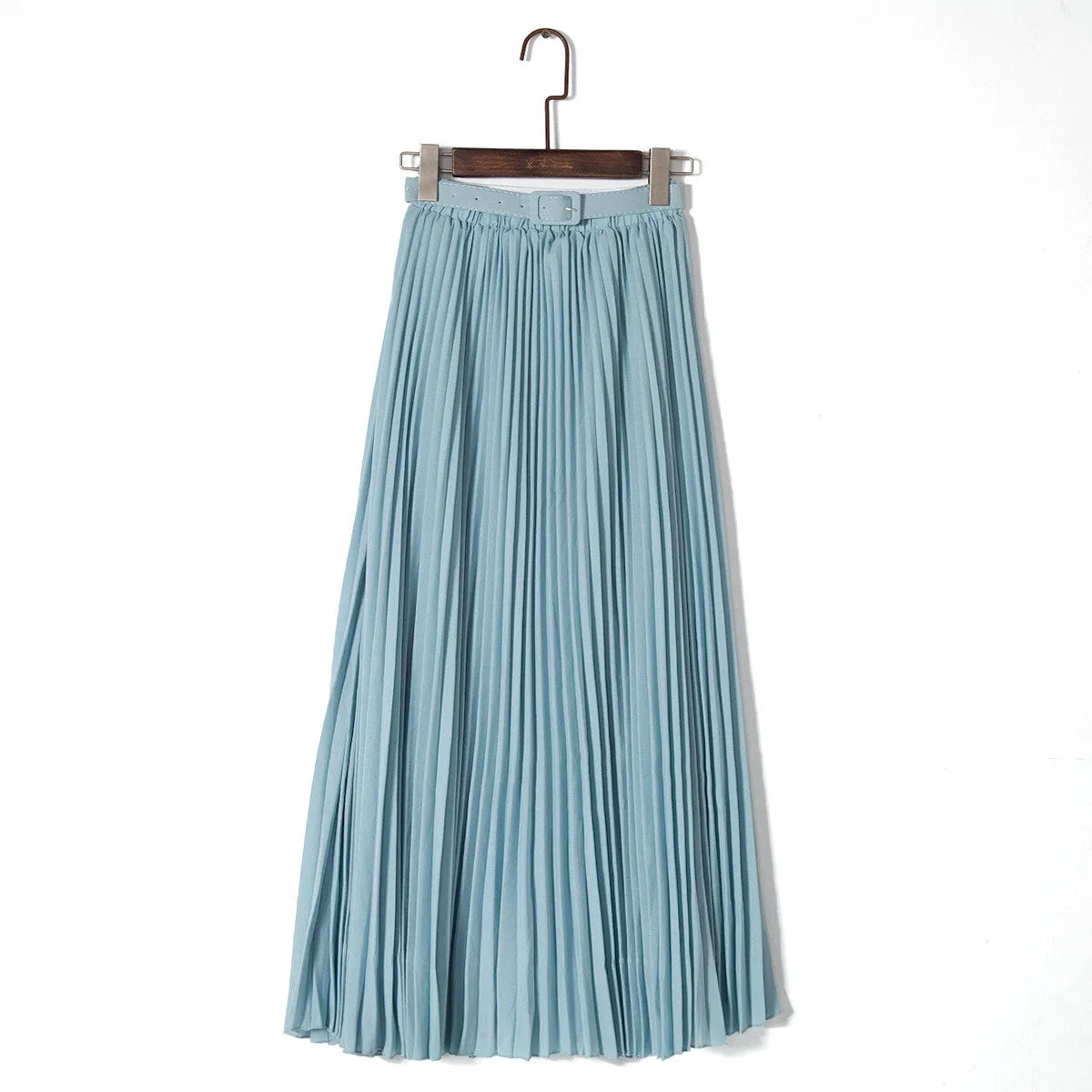 Pure Color Chiffon Pleated Big Long Skirt