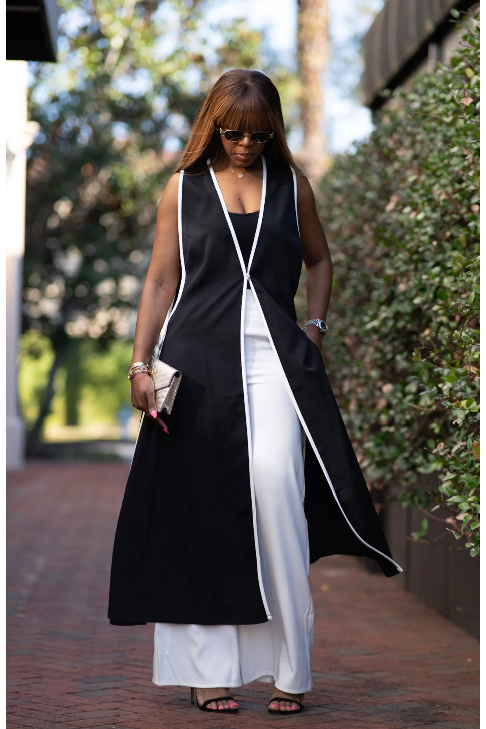 "Alina" Black and White Pants Set