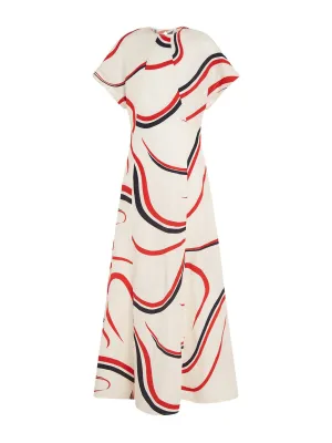 Ribbon print fit and flare midi dress