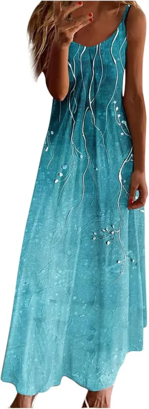 Summer Dresses for Women 2025 Beach Vacation Maxi Dress Spaghetti Strap Floral Print Sundress Casual Travel Clothes