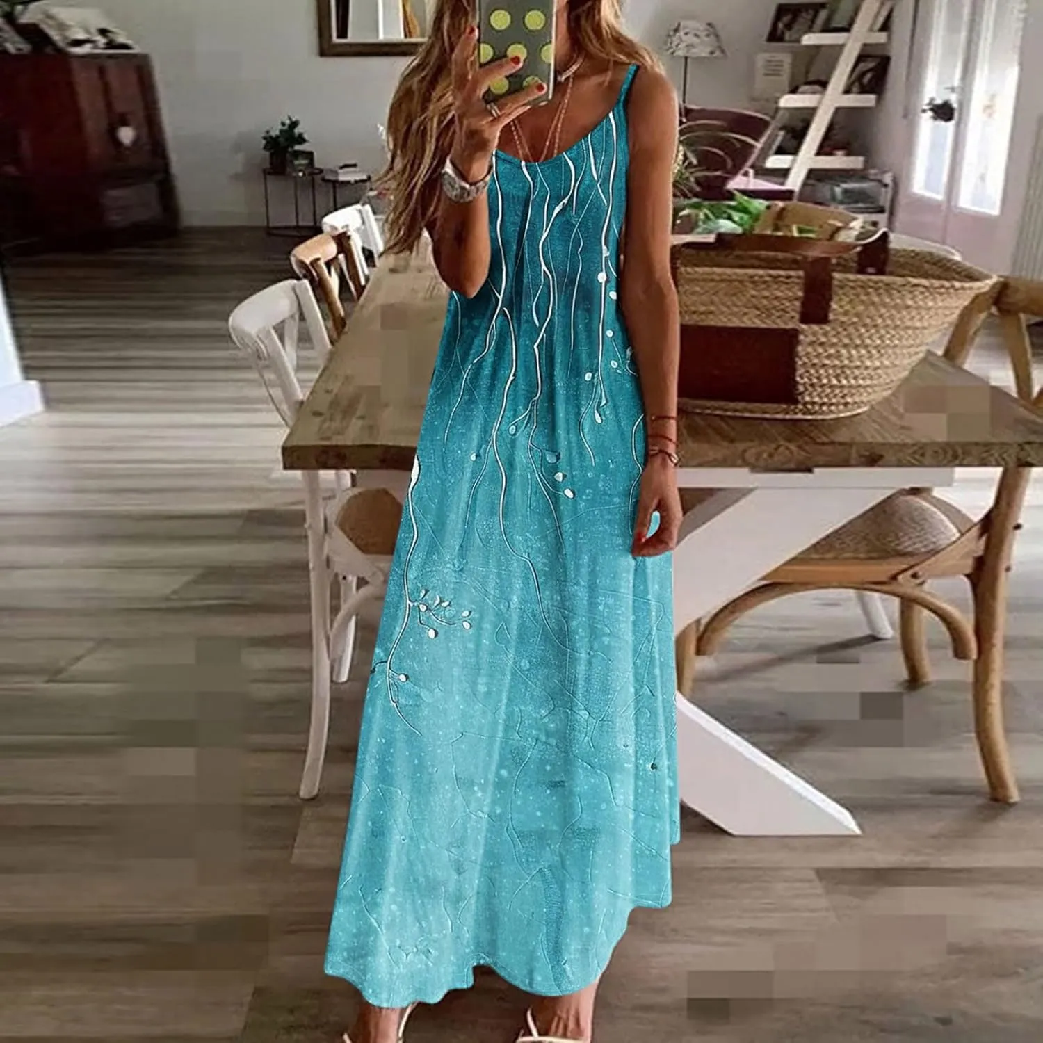 Summer Dresses for Women 2025 Beach Vacation Maxi Dress Spaghetti Strap Floral Print Sundress Casual Travel Clothes