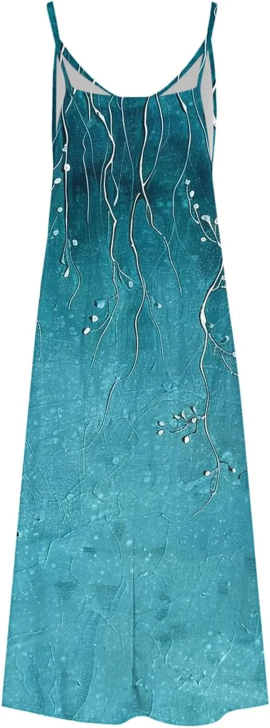 Summer Dresses for Women 2025 Beach Vacation Maxi Dress Spaghetti Strap Floral Print Sundress Casual Travel Clothes
