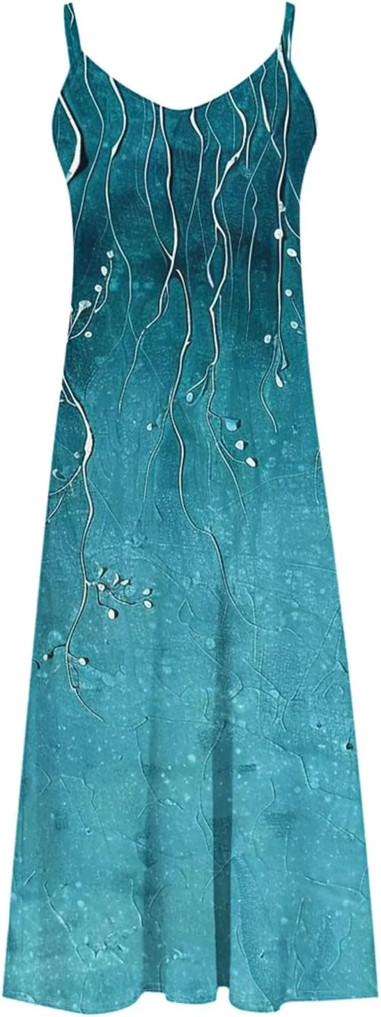 Summer Dresses for Women 2025 Beach Vacation Maxi Dress Spaghetti Strap Floral Print Sundress Casual Travel Clothes