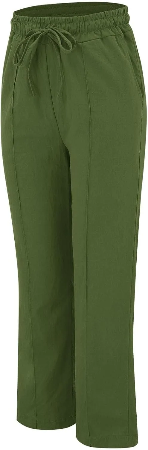 Sweatpants Women Trousers High Waisted Lounge, Travel Pants Women Workout Straight Leg Summer Linen Cotton