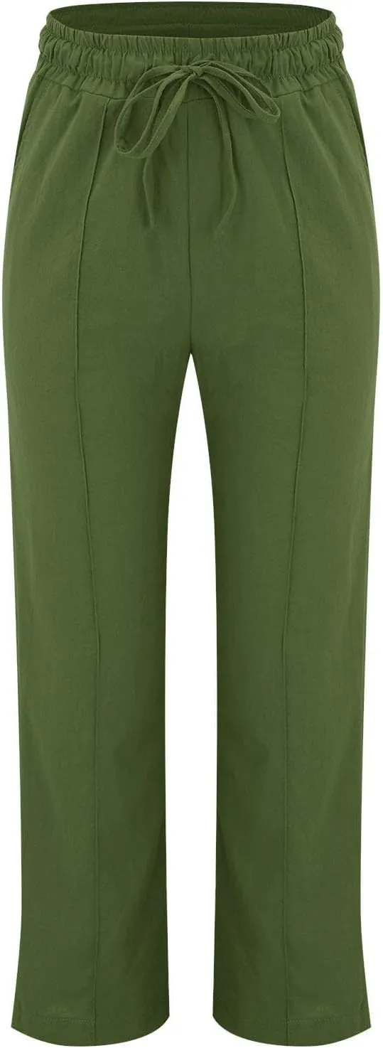 Sweatpants Women Trousers High Waisted Lounge, Travel Pants Women Workout Straight Leg Summer Linen Cotton