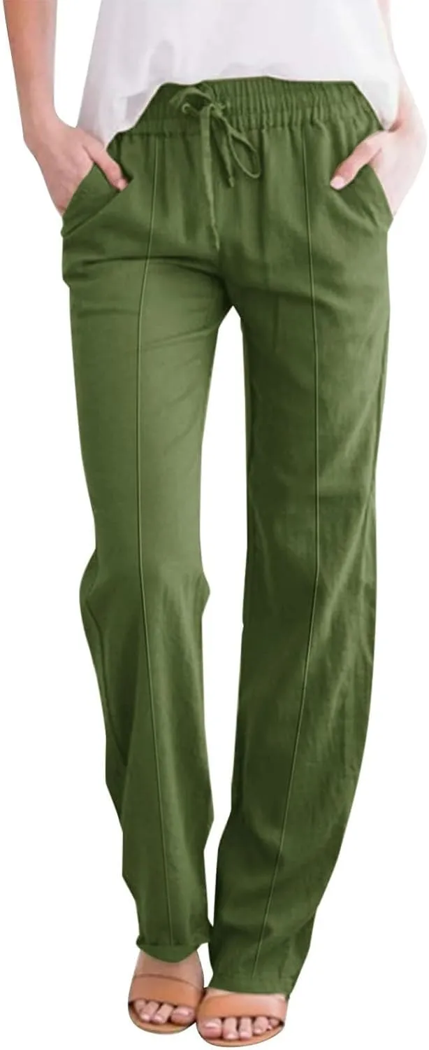 Sweatpants Women Trousers High Waisted Lounge, Travel Pants Women Workout Straight Leg Summer Linen Cotton