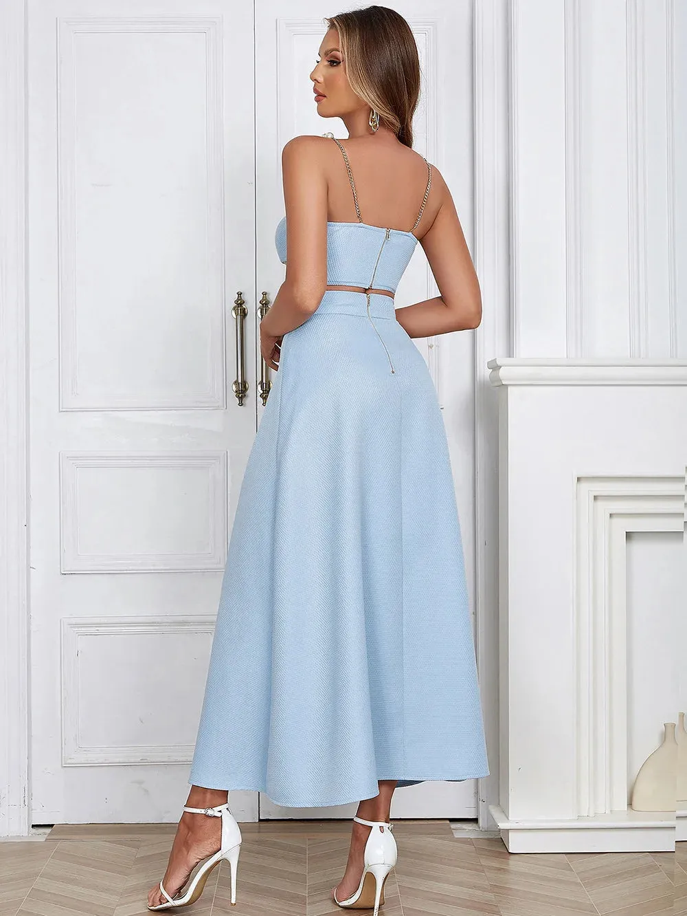 Trend4us Elegant Pearl Strap Cut-Out Two-Piece Set