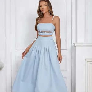 Trend4us Elegant Pearl Strap Cut-Out Two-Piece Set