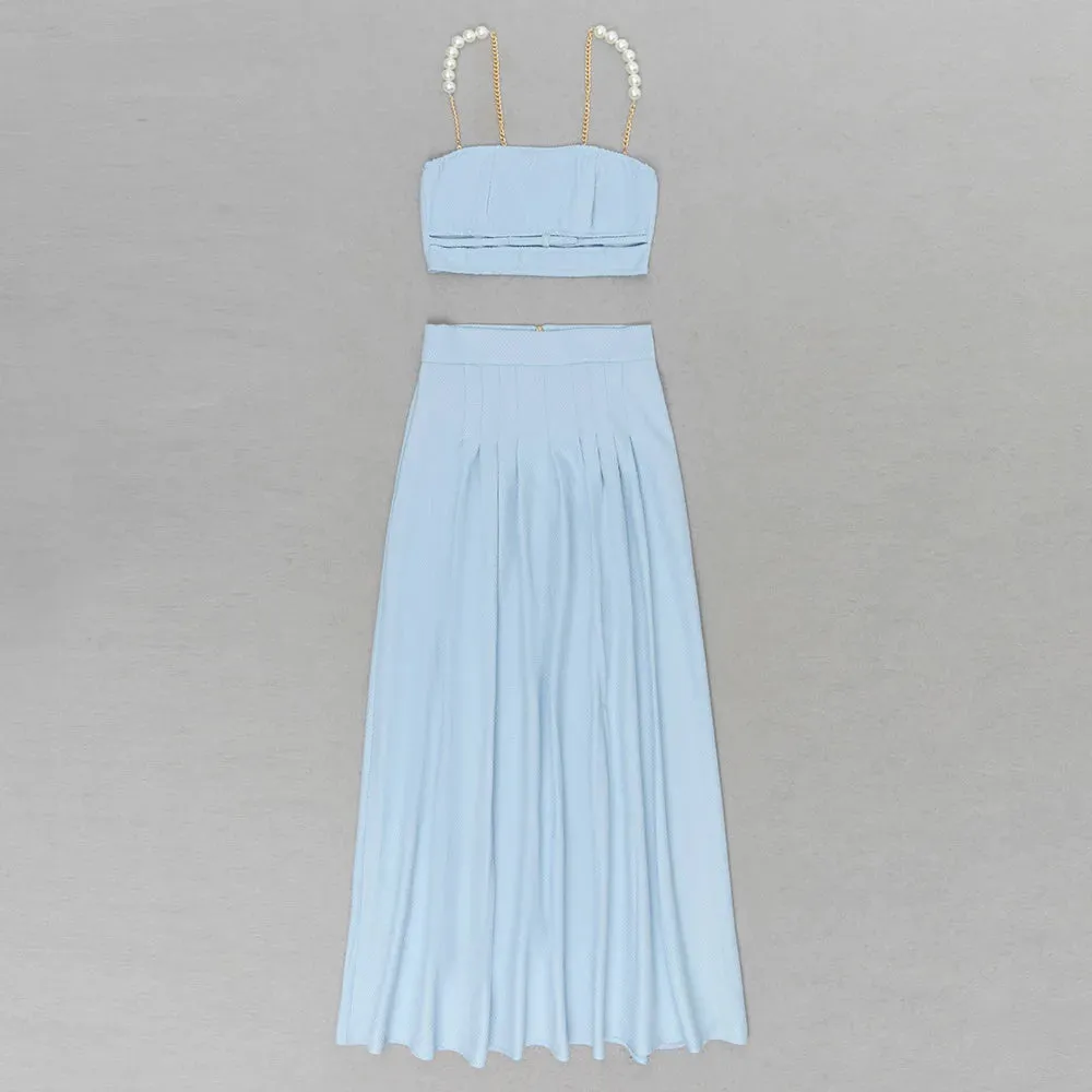 Trend4us Elegant Pearl Strap Cut-Out Two-Piece Set