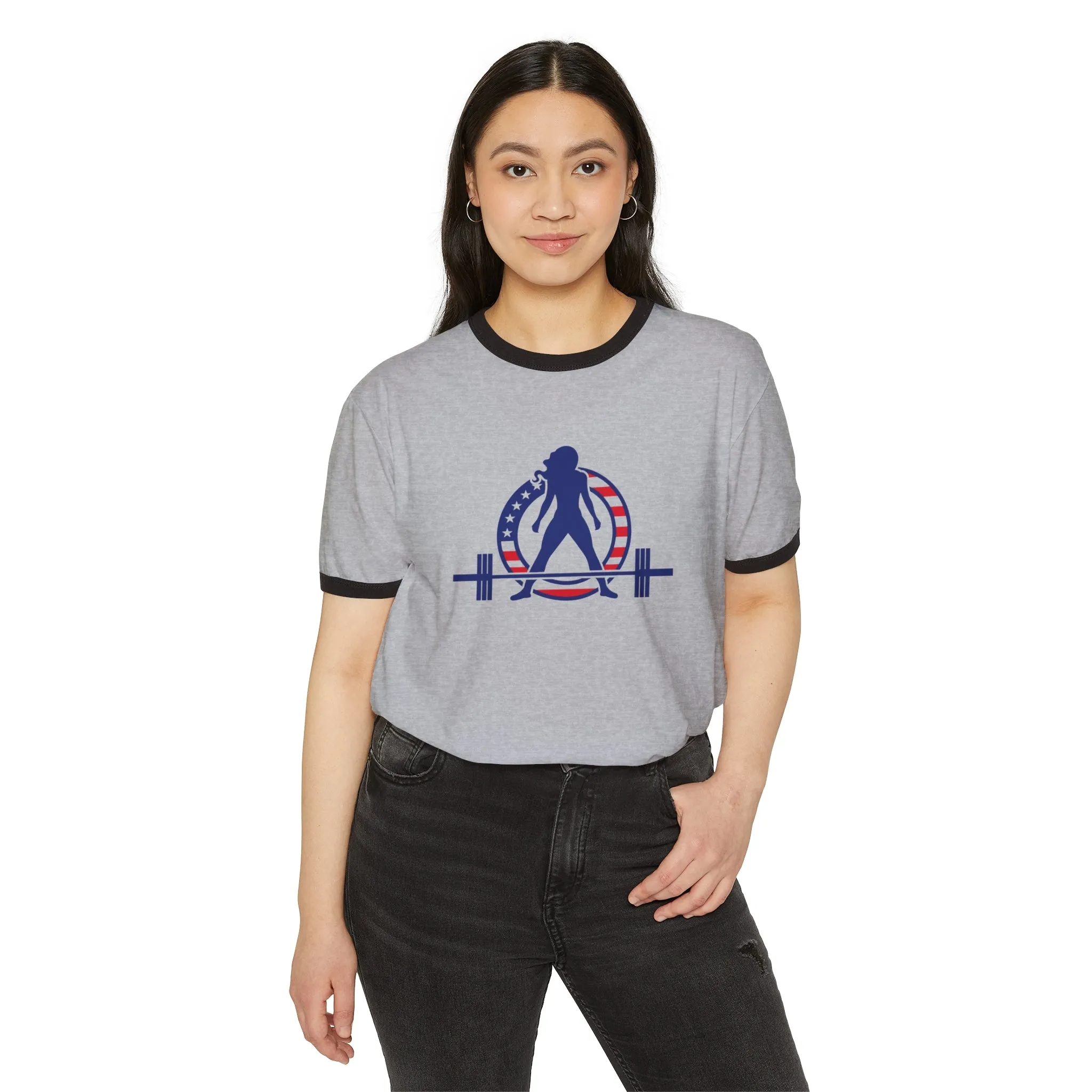 USA Collection - Unisex Cotton Ringer T-Shirt - Logo Front Plain Back