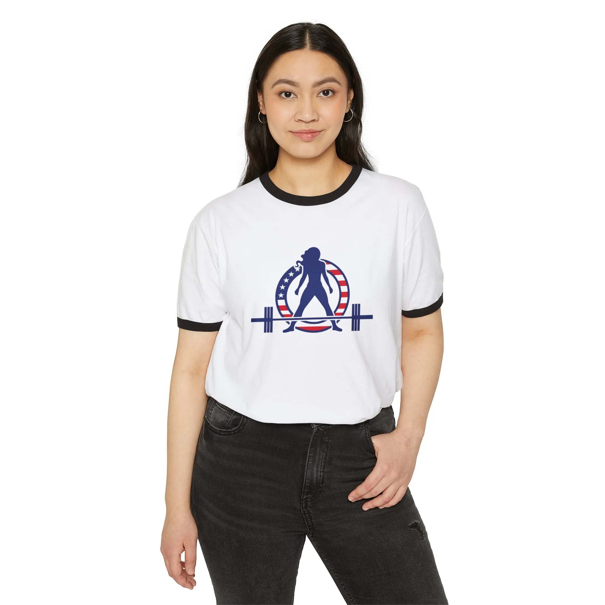 USA Collection - Unisex Cotton Ringer T-Shirt - Logo Front Plain Back