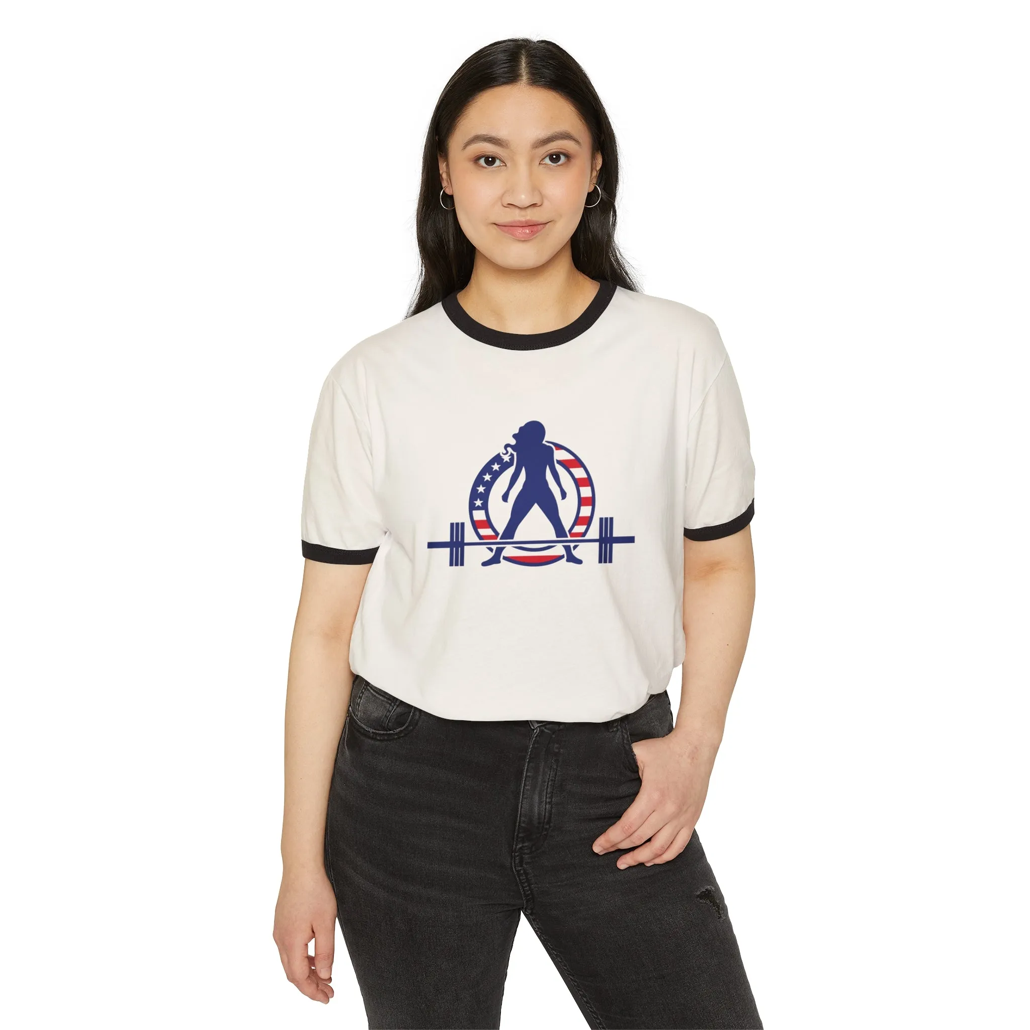 USA Collection - Unisex Cotton Ringer T-Shirt - Logo Front Plain Back