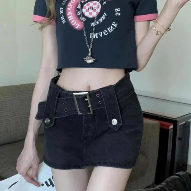 Vintage Black Grunge Y2K High Waist Mini Skirt