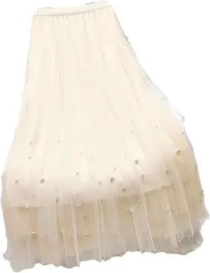 Wjnvfioo Women Mesh Plested Skirts Midi Skirt Female Spring High Waist Mid-Calf Skirts