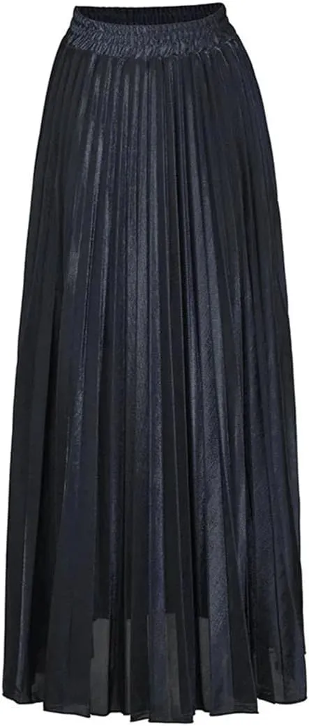 Women Check Pleated Maxi Skirt High Waist Harajuku Large Swing Gold Long Skirts