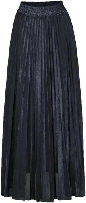 Women Check Pleated Maxi Skirt High Waist Harajuku Large Swing Gold Long Skirts