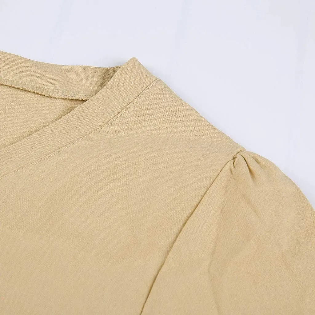 Women's Cotton Linen Midi Dresses V Neck Short Sleeve Plus Size Summer Dress Casual Beach Sundress Vacation Clothes 2025