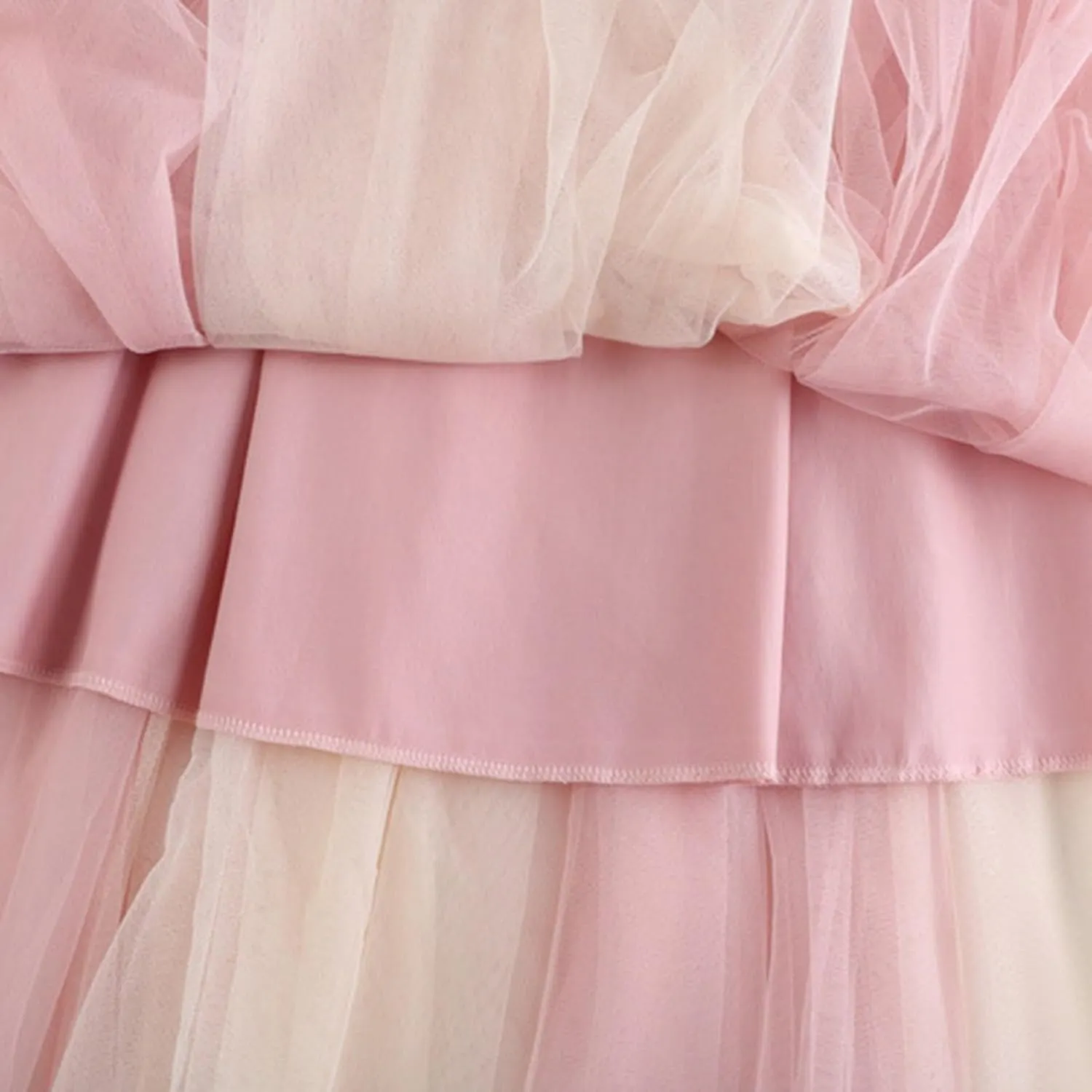 Women's Flowy Tulle Pleated Skirt Cute Bowtie High Waist Midi Length Skirts Color Block Tutu Skirt