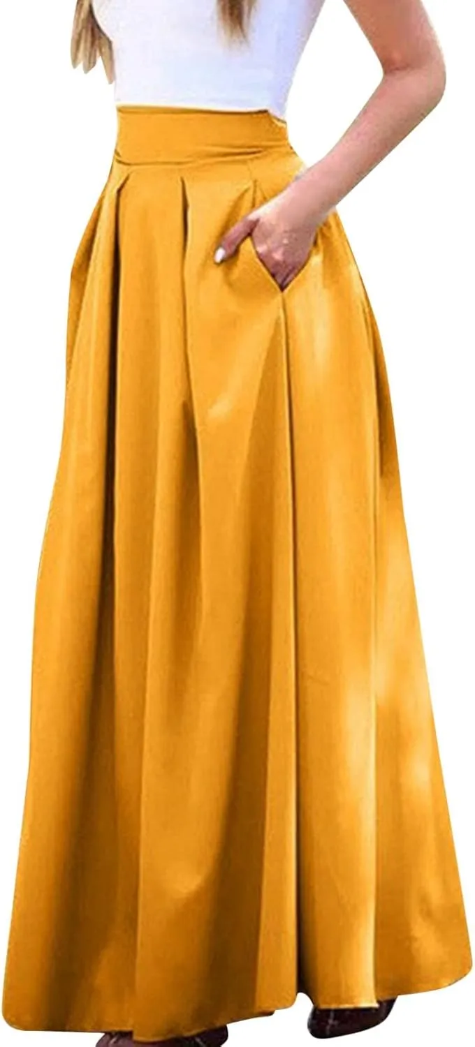 Women's Large Solid Color Pocket High Waist Ol Half Skirt Pleated Skirt Maternity Skirt