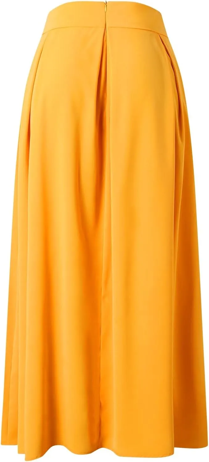 Women's Large Solid Color Pocket High Waist Ol Half Skirt Pleated Skirt Maternity Skirt