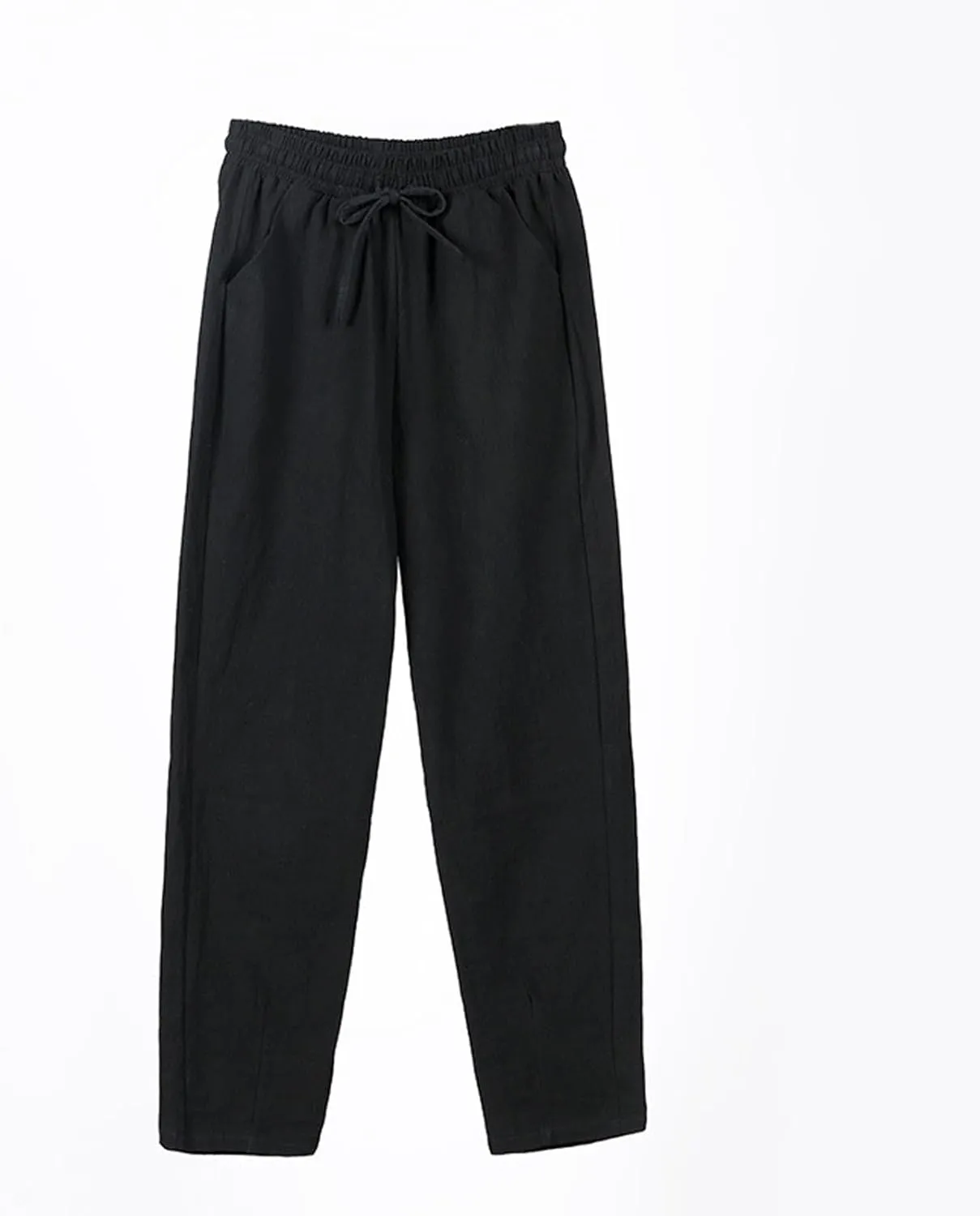Womens Linen Pants Straight Leg Beach Palazzo Pants Casual Elastic Drawstring Waist Boho Lounge Pants with Pockets