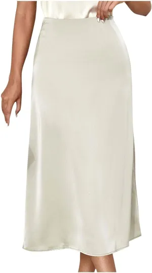Womens Satin Skirt Silk Dressy Elegant High Waist Cocktail Evening Party Wedding Maxi Skirts Fashion Summer Outfits