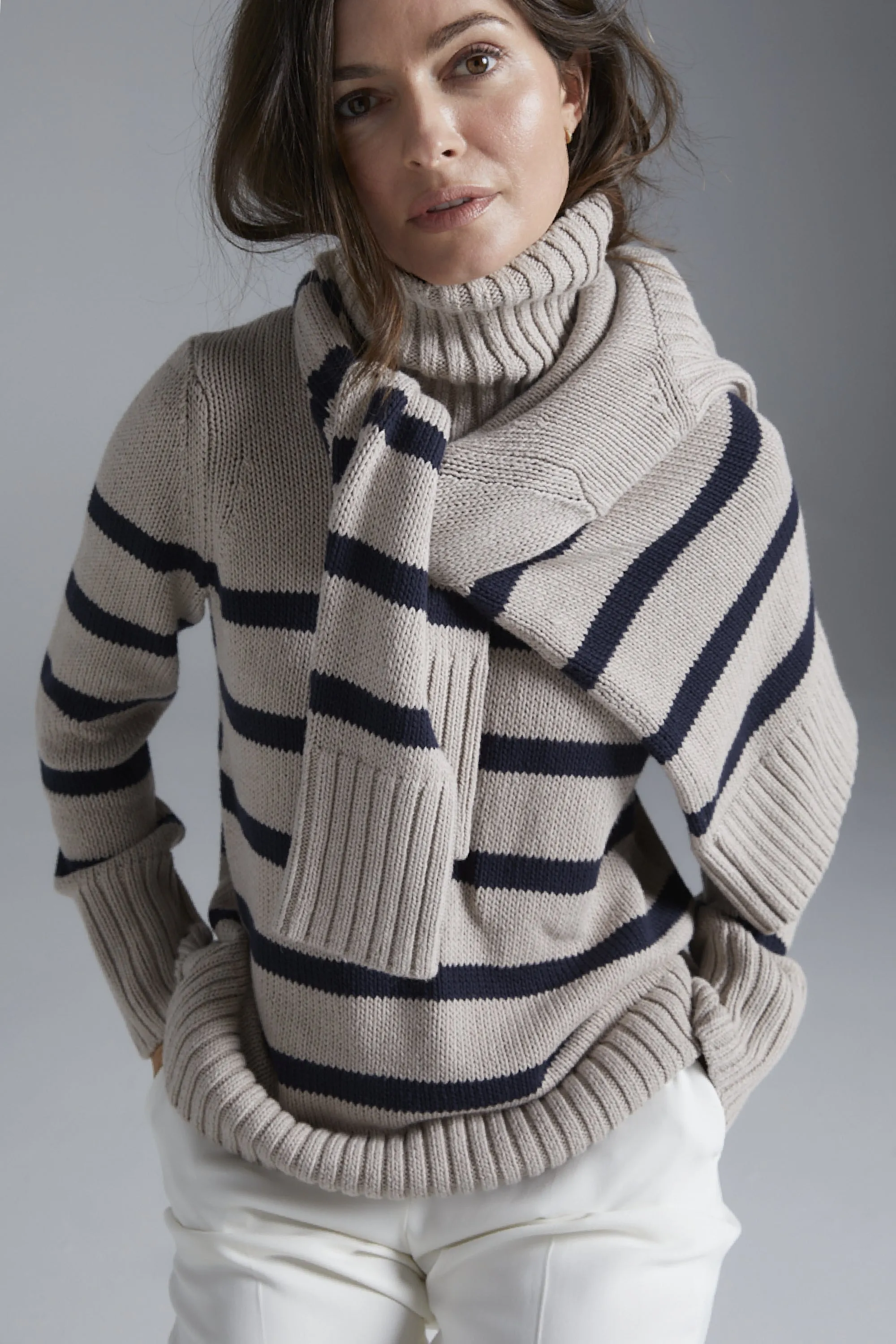 Wynn Stripe Sweater - Oat Navy