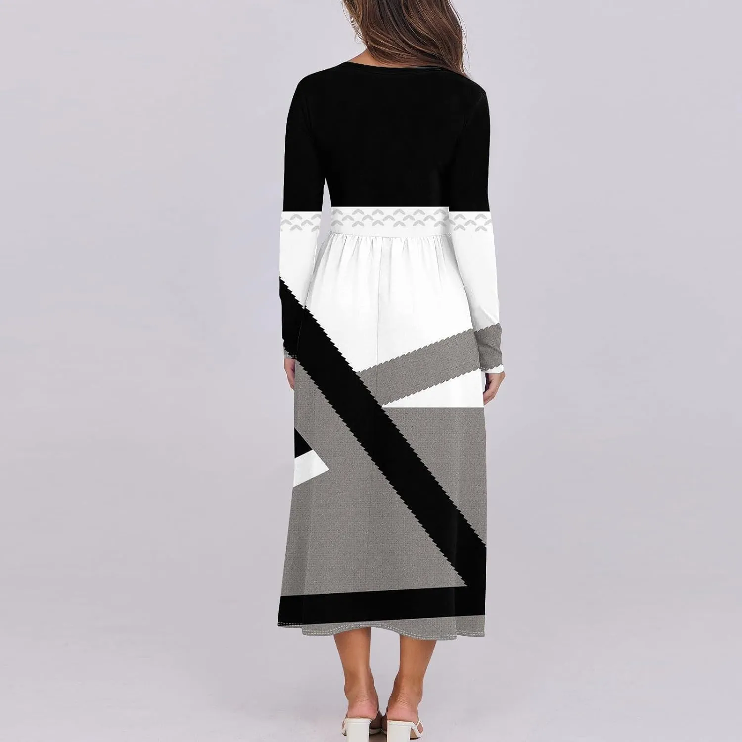 ZEFOTIM Long Sleeve Dress for Women Floral Graphic Dresses with Pockets Long Dresses Crewneck Dress Summer Spring Dress